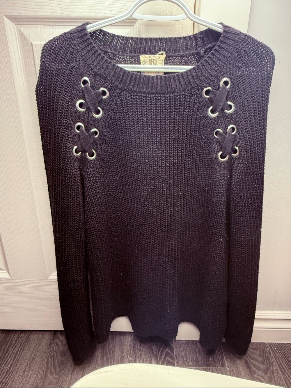 Hippie Rose Black Chunky Knit Crewneck Sweater